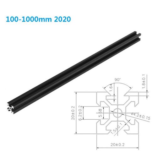 Black 100-1000mm 2020 V-Slot Aluminum Profile Extrusion Fram