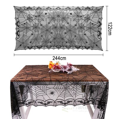 Hallowen Spider Tablecloth Black Lace Cobweb Fireplace Cover