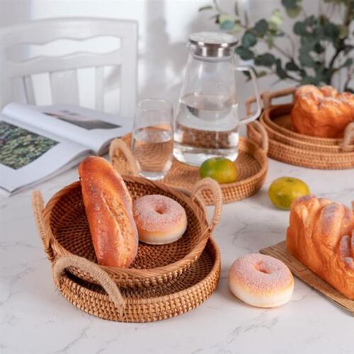 Handwoven  Storage Basket With Handle Round Wicker Bas