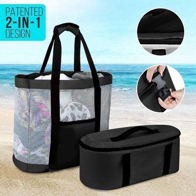 Outdoor Camping Beach Mesh Tote Bag With Detachable Cooler B