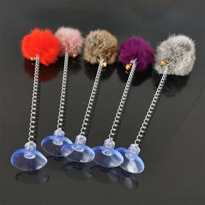 Teaser Toy Wand Plush Ball Bell Decor Spring Wand Suctio