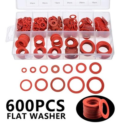 600pcs 12 Sizes Flat Washer  Red Steel Paper Fiber Insulatio