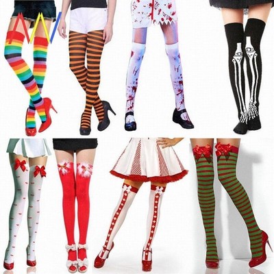 ladies Women high Over Knee Socks Striped cosplay Stockings