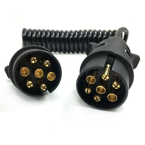 7 Pin Plastic Trailer Plug X2 w/curly extension Cable 1.5M M