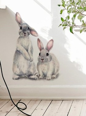 Cute Two Rabbits Wall Sticker Removable Wallpaper Kids Room