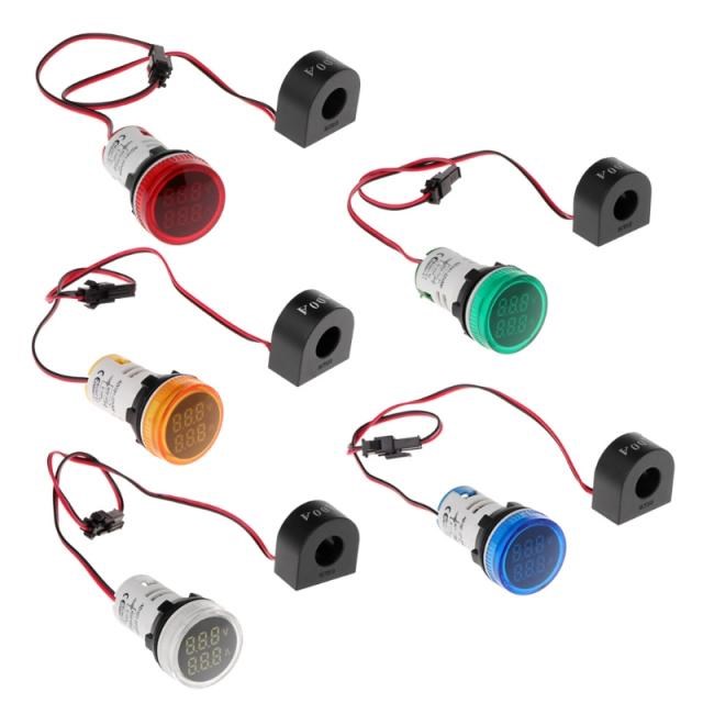 Digital Voltmeter Ammeter 22mm Round AC 50-500V 0-100A Volta