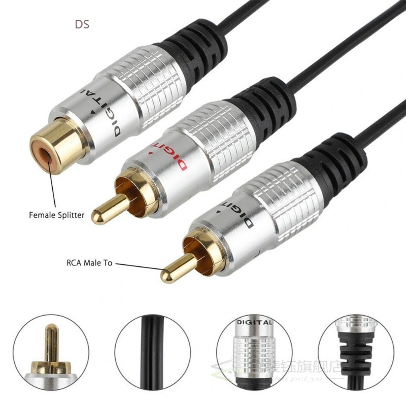 2 RCA Male to 1 Female-Y Splitter Adapter Cable/Lead-Subwoof