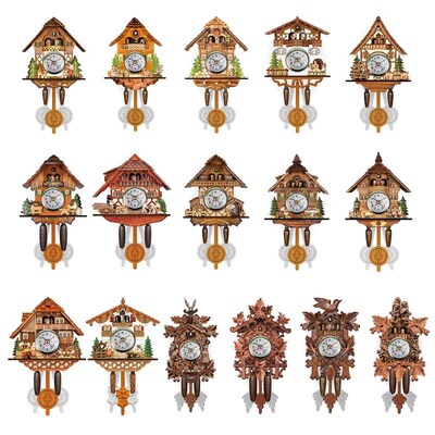 15 Types Antique Wooden Cuckoo Wall Clock Bird Time Bell Swi