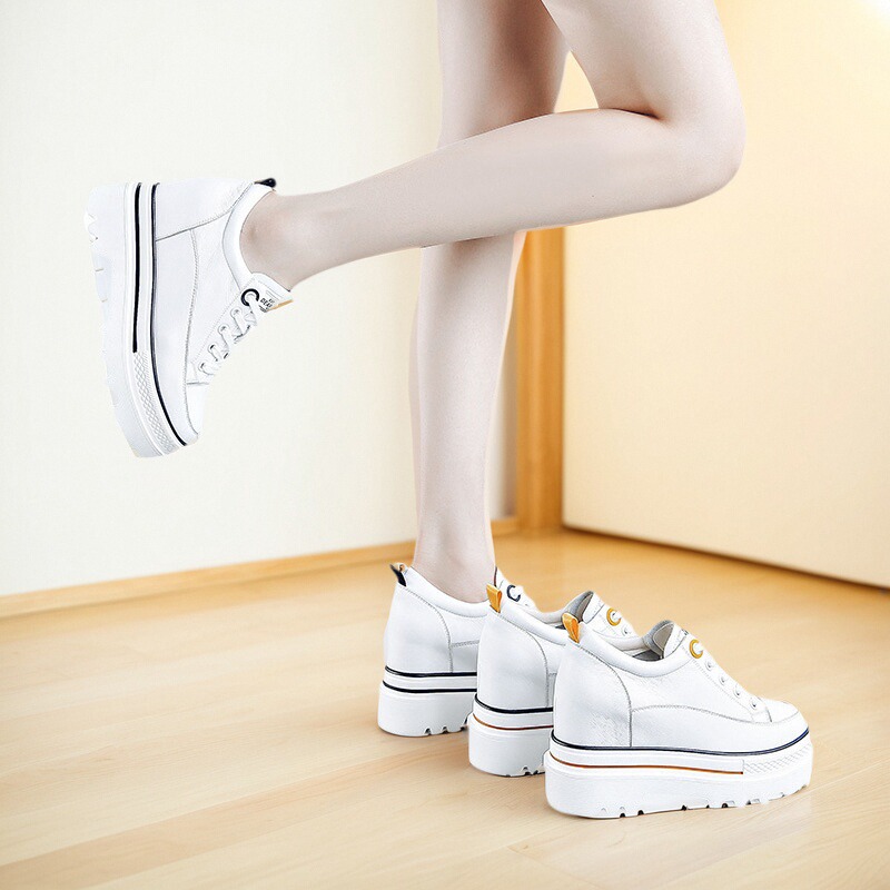 真皮休闲女鞋内增高高帮小白鞋