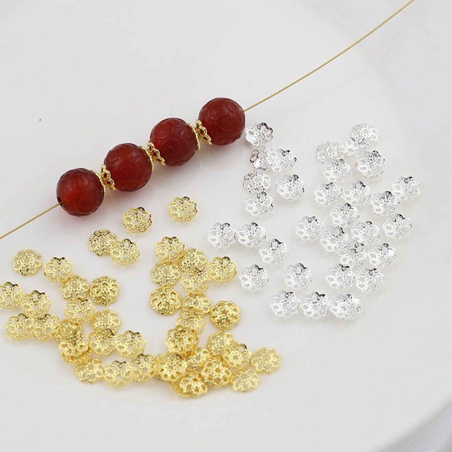 镂空花托保色花帽珠托隔珠片diy