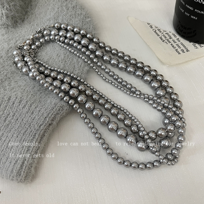 法式复古灰珍珠高级感气质毛衣链