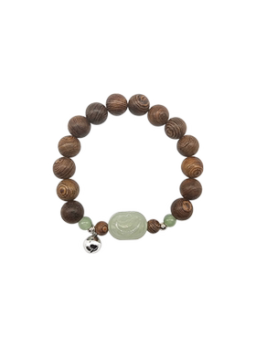 新中式木质蝴蝶铃铛复古绿色手串