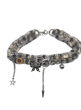 重工蝴蝶流苏纽扣时尚个性颈链