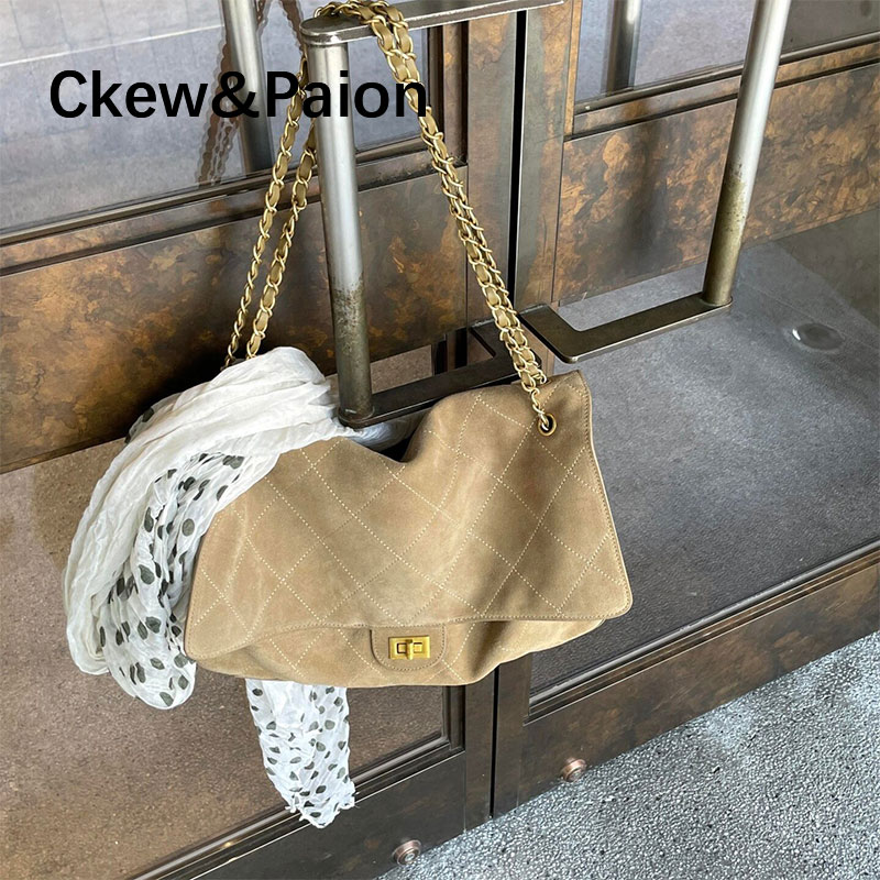 CKEWPAION秋冬新款jennie同款小香风麂皮绒翻盖包通勤托特包链条