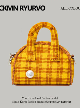 ZAR FENDEN原创设计黄色格纹迷你斜挎包耳机包零钱包春夏可爱ins