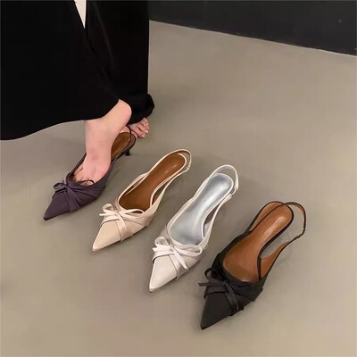 尖头蝴蝶结高跟鞋女细跟凉拖鞋子