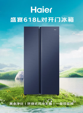 海尔（Haier）盛宴618L对开门冰箱 一级能效蓝色BCD-618WGHSSEDBL