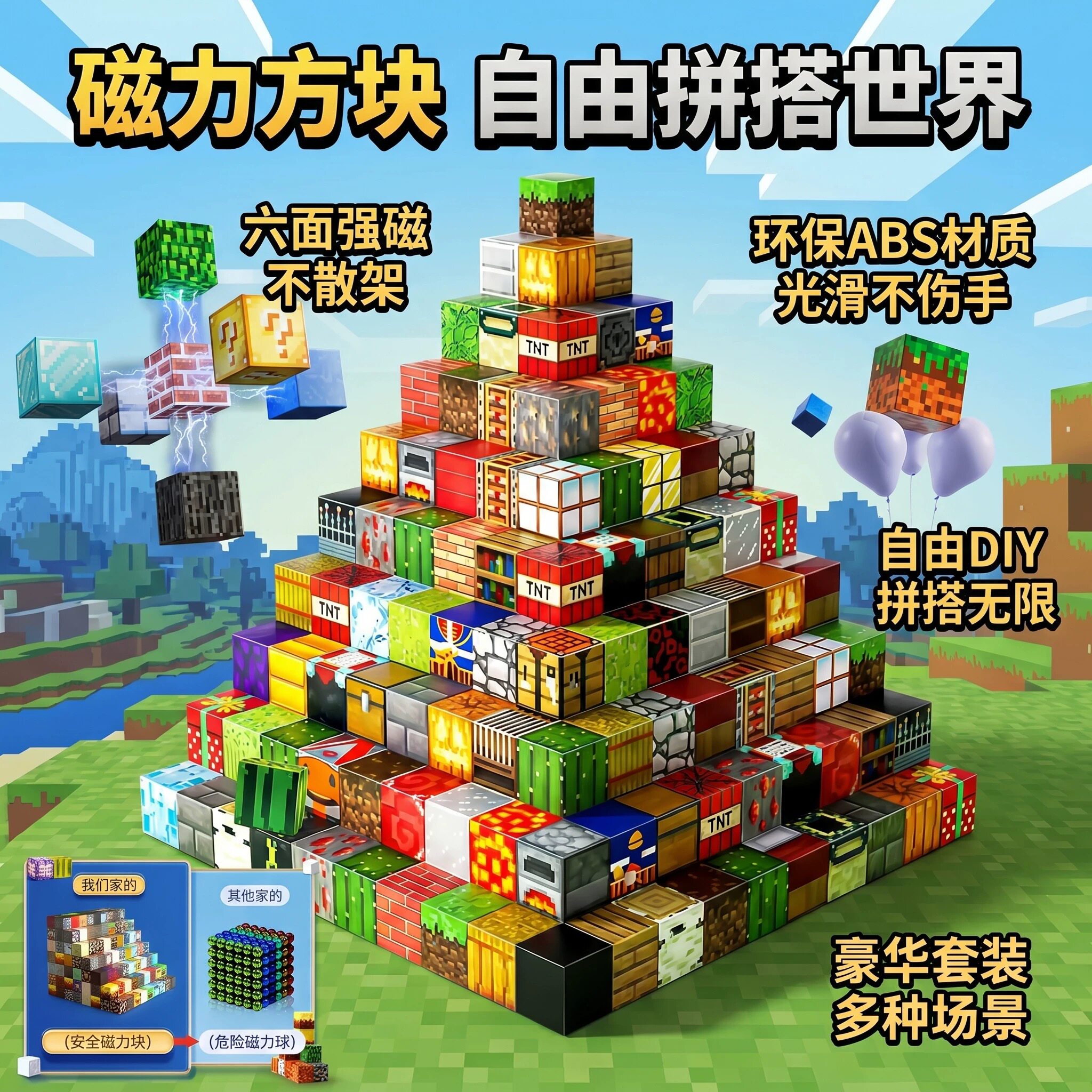我的世界磁力方块积木全套正版儿童益智拼装磁吸铁小玩具男孩拼图