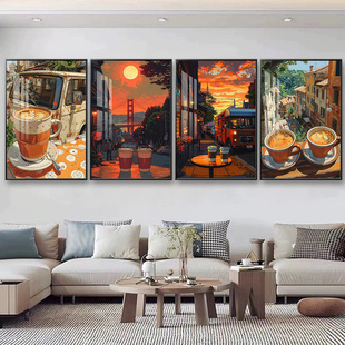 咖啡厅挂画宫崎骏动漫风街景奶茶店装饰画面包烘焙店餐厅摆件壁画