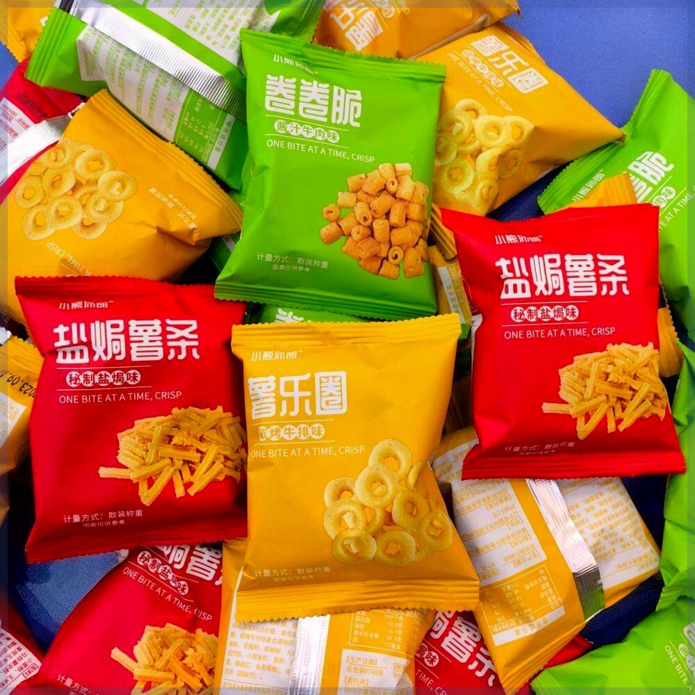 【抢】小熊布朗盐焗薯条火锅小吃零食薯乐圈卷卷脆锅巴酱汁