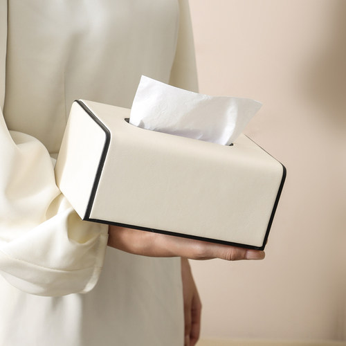 奶油风黑边设计轻奢高档纸巾盒