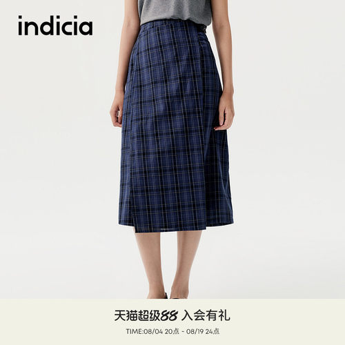 indicia标记商场同款春夏新款高腰显瘦绑带格纹半身裙F2C5QZ464C