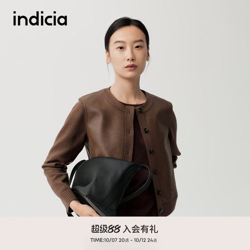 indicia标记商场同款秋新款老钱风拼接咖色休闲夹克F2C5WT417N