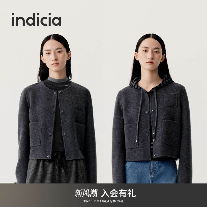 indicia标记短款羊绒大衣