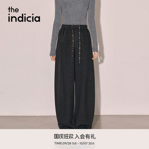 the indicia标记2026冬新款设计感格纹拼接显瘦弯刀裤 L2D6KZ267Y