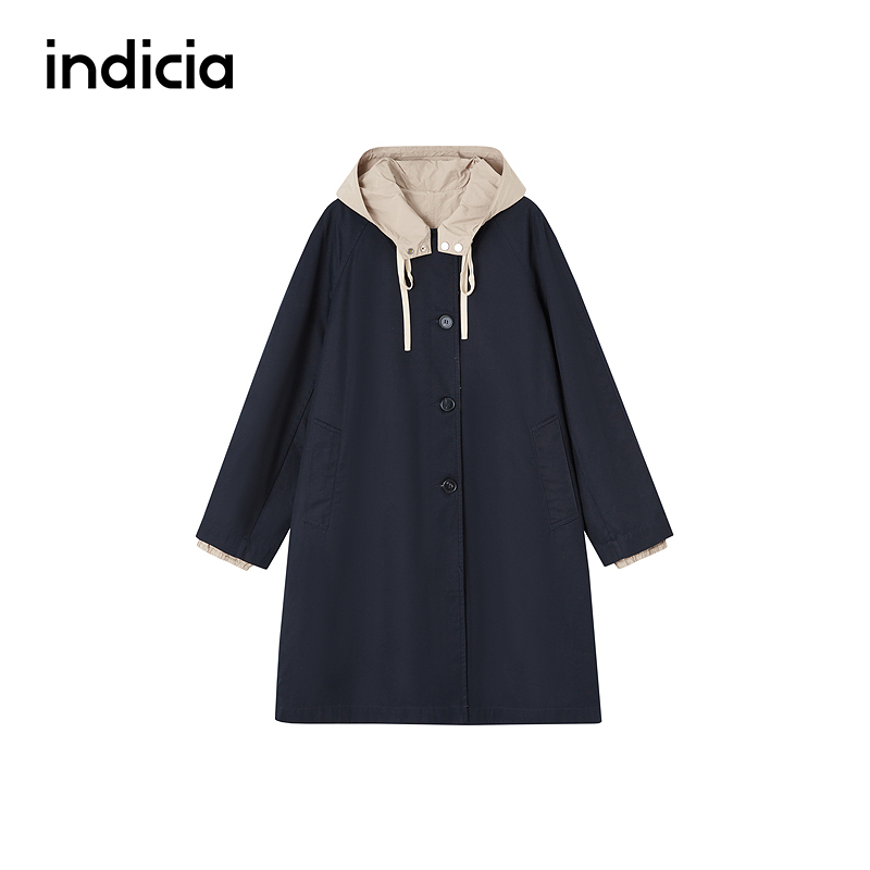 indicia标记商场同款2025冬季新款简约学院风连帽风衣F2C5FY415N