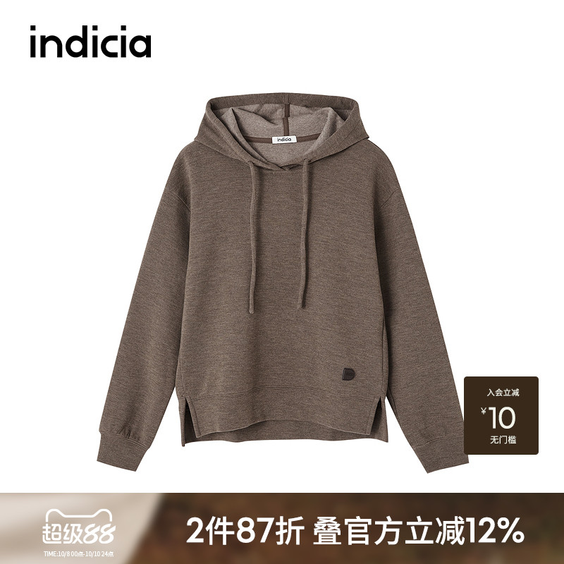 indicia标记商场同款设计感侧面拉链开叉连帽卫衣休闲F2D4WY736N