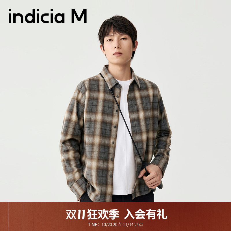 indiciaM标记男装商场同款25秋新款纯棉格纹做旧衬衫M2D5CS161L