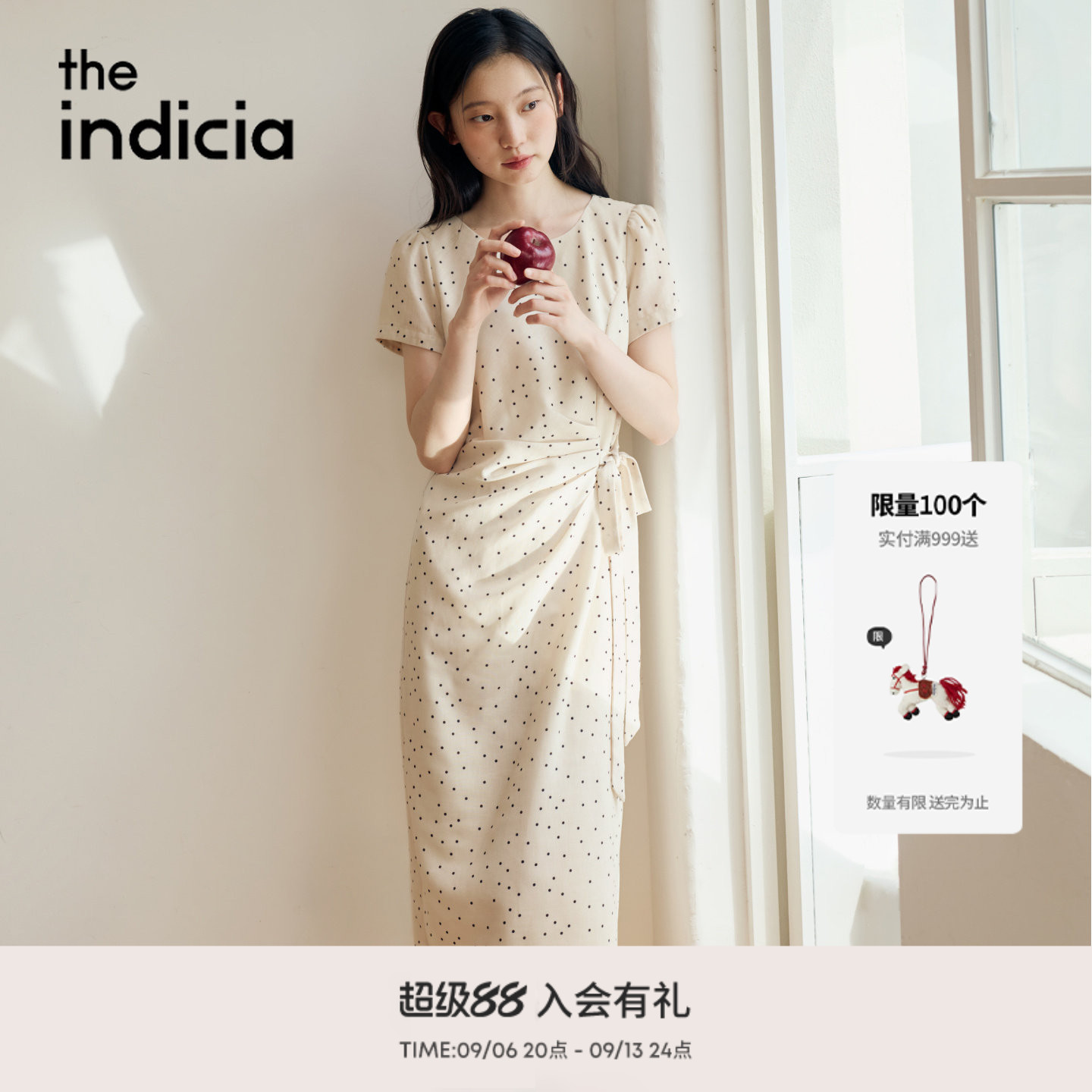 indicia标记2026夏季新款复古波点温柔风显白短袖连衣裙L2B6LQ170图片