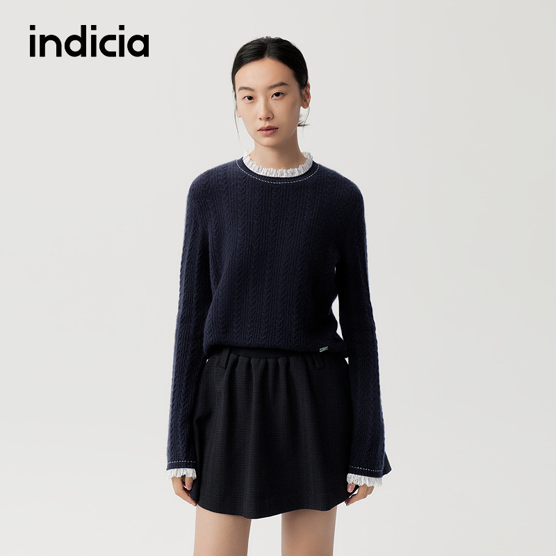indicia标记商场同款2025冬季新款时髦精致花边领毛衫 F2D5MS618C