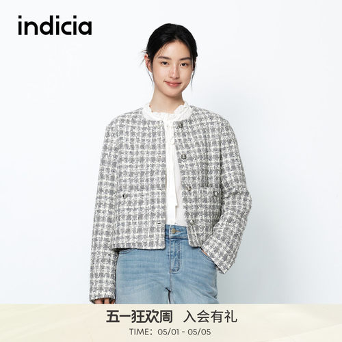 indicia标记商场同款早春时尚小香风外套撞色格子上衣6A401WT047C - 封面