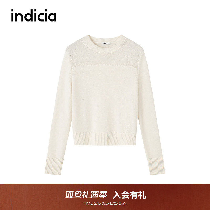 indicia标记商场同款简约白色圆领针织打底衫氛围感F2D4MS764C