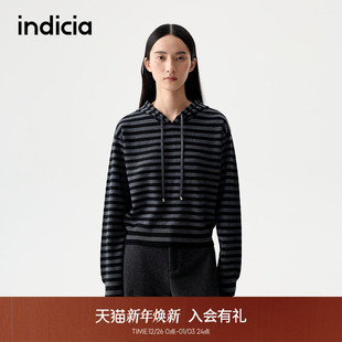 L2D5ZZ234 奥利奥撞色条纹宽松连帽针织衫 indicia标记25冬新款 韩版