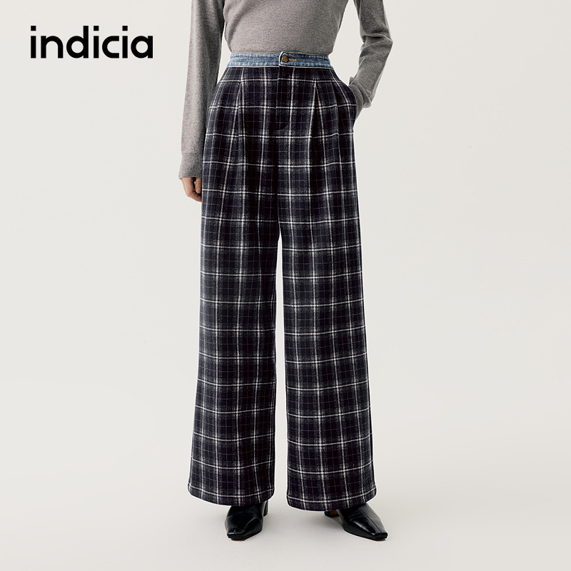 indicia标记2025冬季新款文艺复古格纹松弛感百搭休闲裤L2D5KZ267