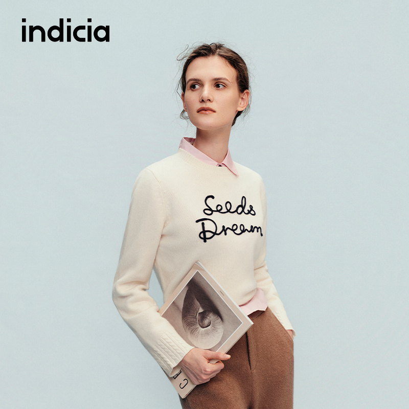 indicia标记商场同款2025冬季新款简约时尚绵羊毛毛衫 F2D5MS585C