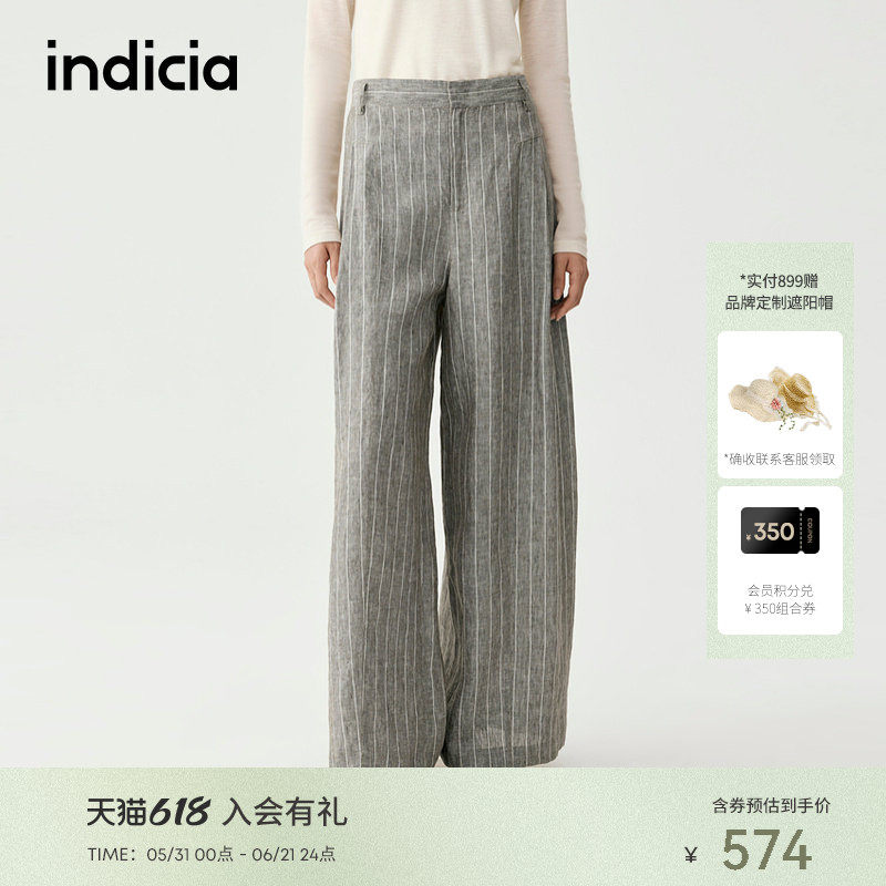 indicia标记商场同款2025秋亚麻清凉宽松老钱风阔腿裤 F2B5KZ306F