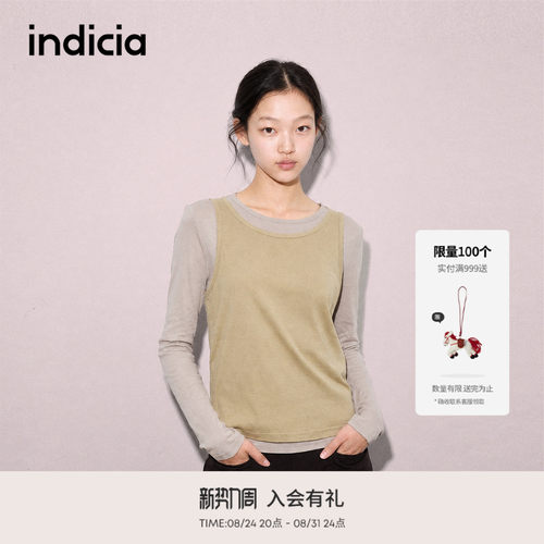 indicia标记商场同款春秋新款假两件圆领T恤长袖薄款F2C5TX369F