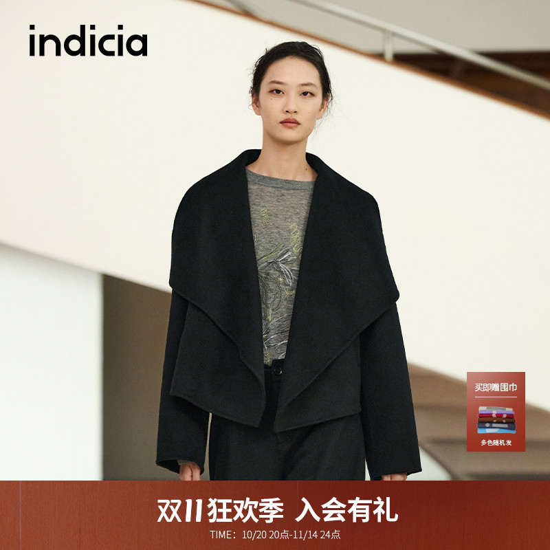 【秀场同款】indicia标记2025冬优雅气质时髦翻领大衣 F2D5DY470F