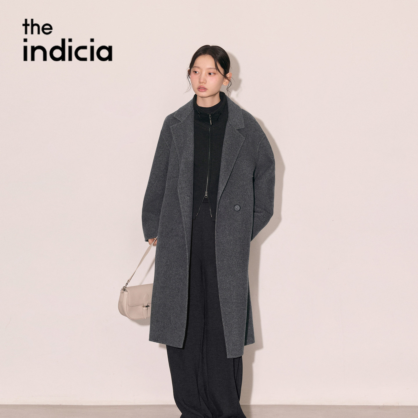 the indicia标记2026冬季新款简约大气长款绵羊毛大衣 L2D6DY299Z