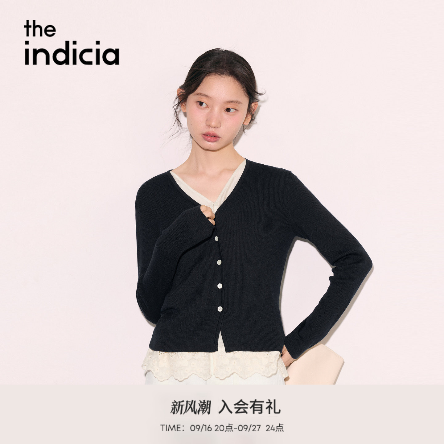 the indicia标记2026秋季新款松弛感撞色假两件v领开衫L2C6KS235Z图片
