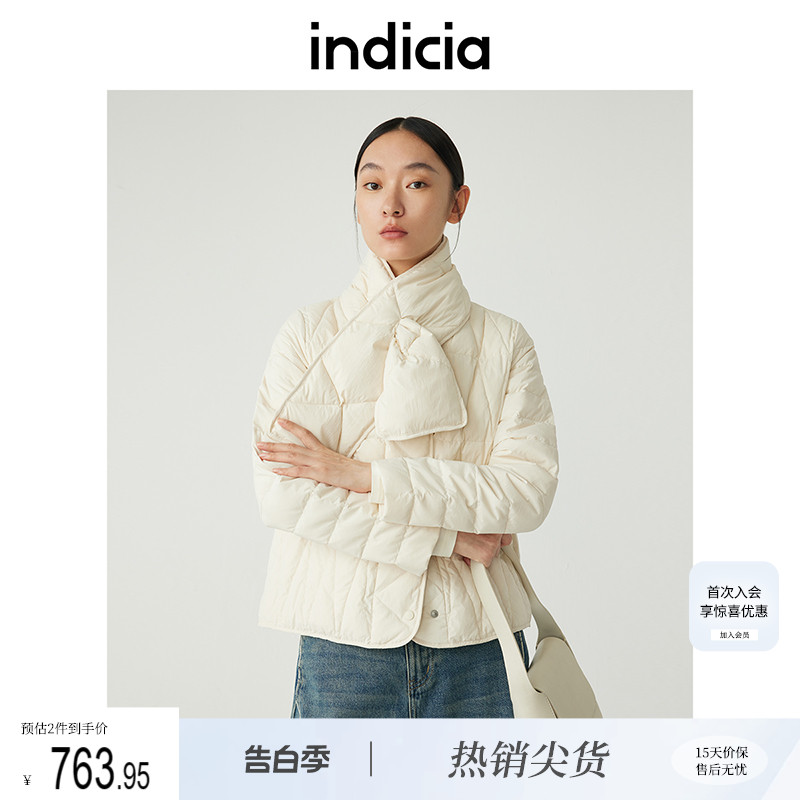 indicia标记冬季设计感围巾领气质短款轻薄羽绒服外套C5C309YR251