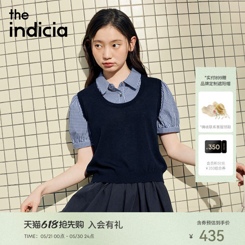 the indicia标记2026夏新款复古学院风假两件格纹衬衫 L2B6CS112C