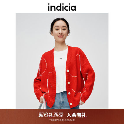 【圣诞氛围】indicia标记毛衣红色氛围感针织开衫6A401KS021C