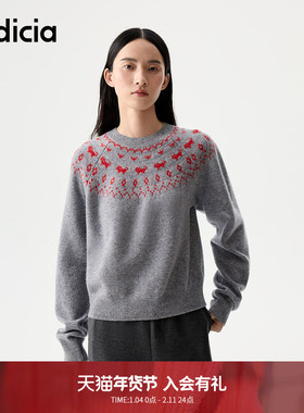 indicia标记25冬新款费尔岛小猫提花冰岛毛衣可爱学院风L2D5MS241