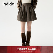 indicia标记25冬新款 A字miu系拼接百褶半身裙花苞短裙L2D5QZ213