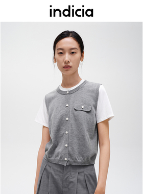 indicia标记商场同款春夏百搭假两件针织t恤格雷灰系F2C4ZZ457N